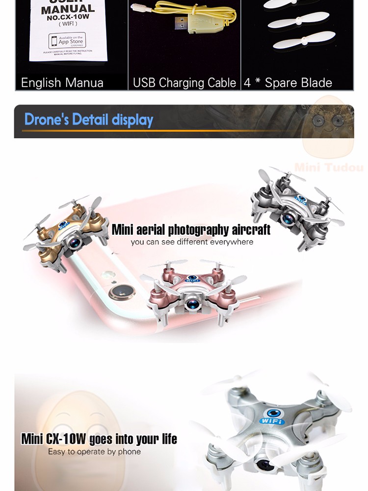 2016 New Mini WiFi Remote Control Helicopter Cheerson Cx-10W RC Quadrocopter with Camera Mini Drones Cheerson Cx-10c Fpv