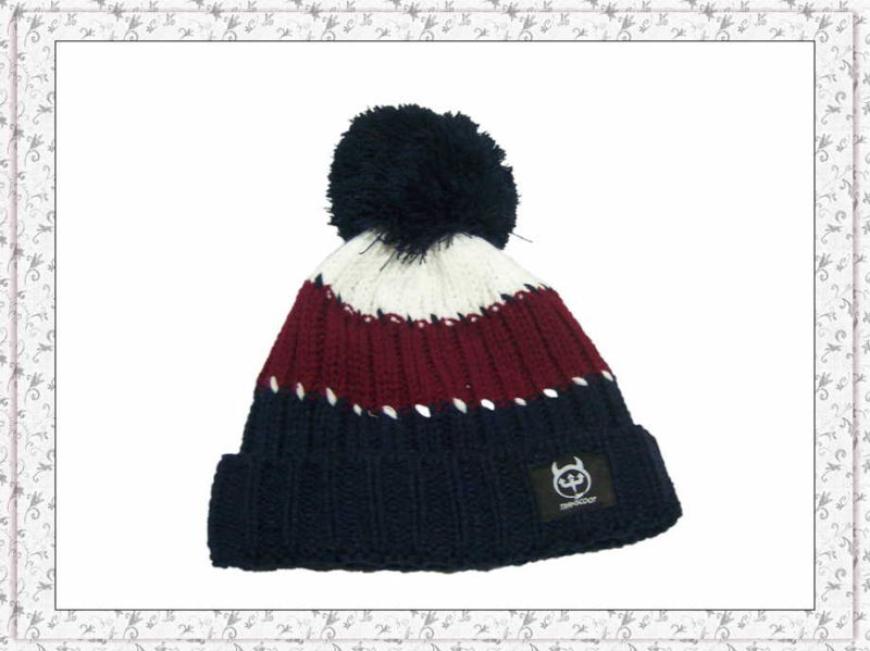 Custom Made Knitted Beanie Hat with Stripes (1-3539)