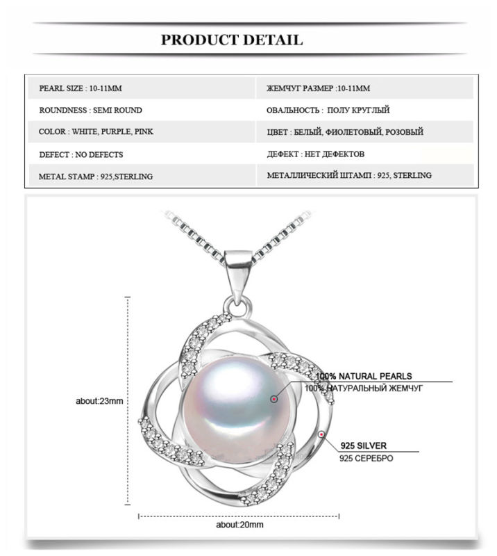 AAA Fashion Freshwater Pearl Pendant 9-10mm Semi Round White Pearl Pendant Necklace