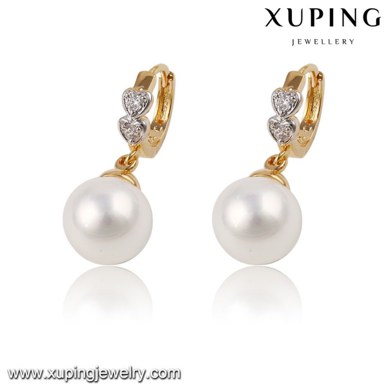 Fashion Nice Two-Stone Round CZ Pearl Jewelry Earring Huggies S 21221