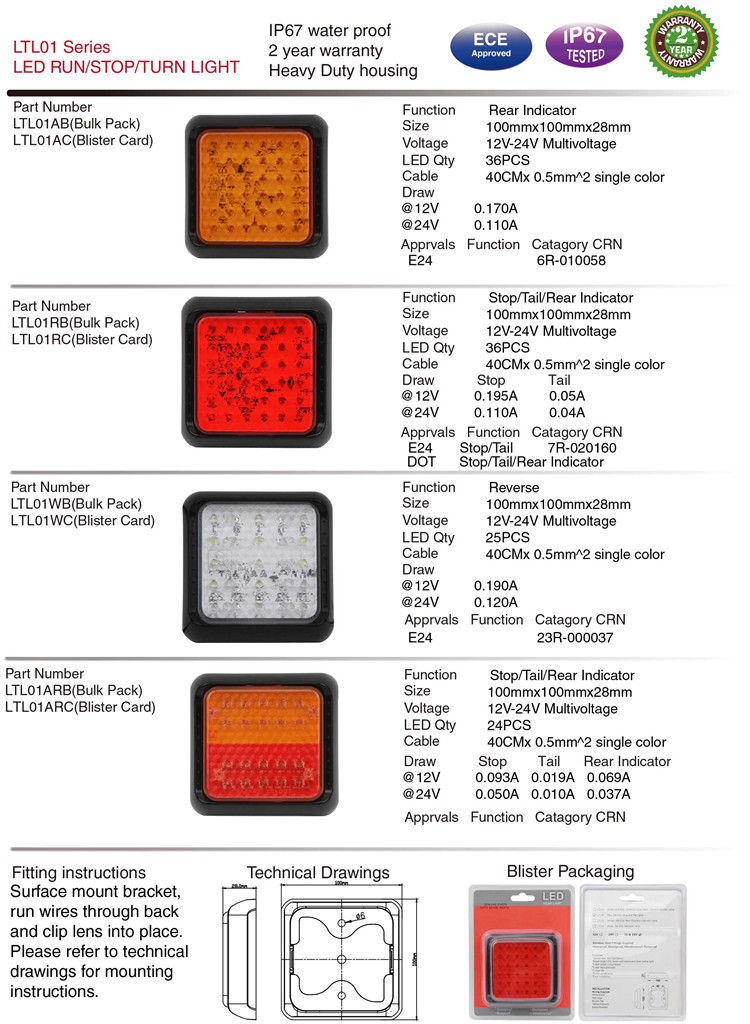 Ltl01 E-MARK DOT Rear/Stop/Rev LED Tail Light for Truck Trailer