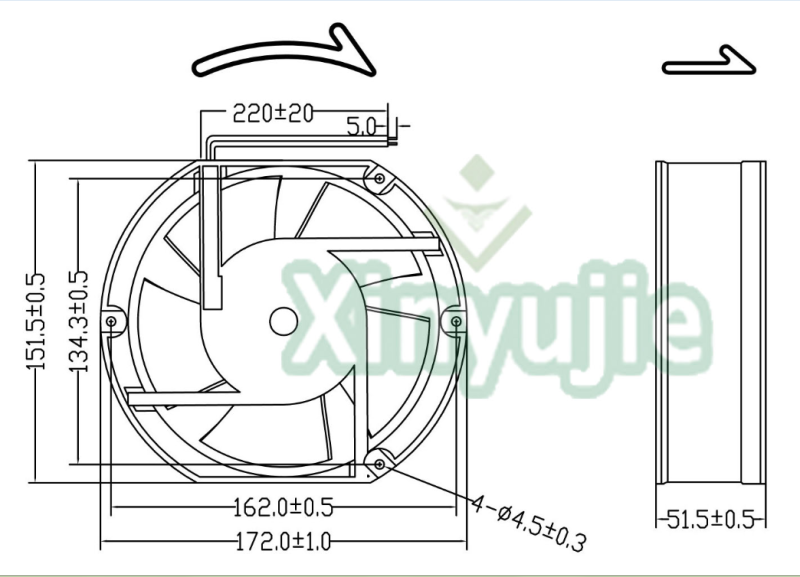 Half Round Over 200cfm 172mm 115V 230V AC Cooler Fan