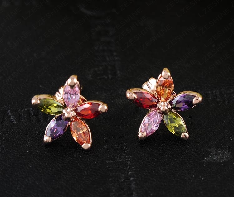 10*10mm Boutique Small Flower Zircon Earrings for Girls (ER0156)