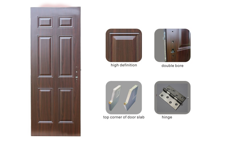 Fangda Solid Steel Exterior Door, Classic 6 Panels Door