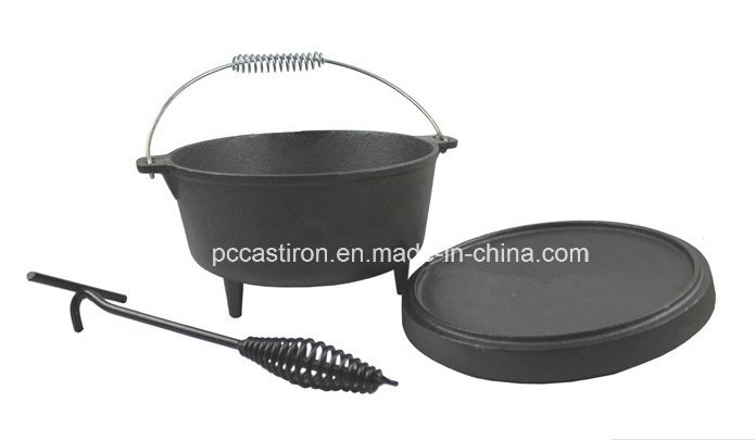 Preseaseond Cast Iron Dutch Oven with Reversable Double Use Cover