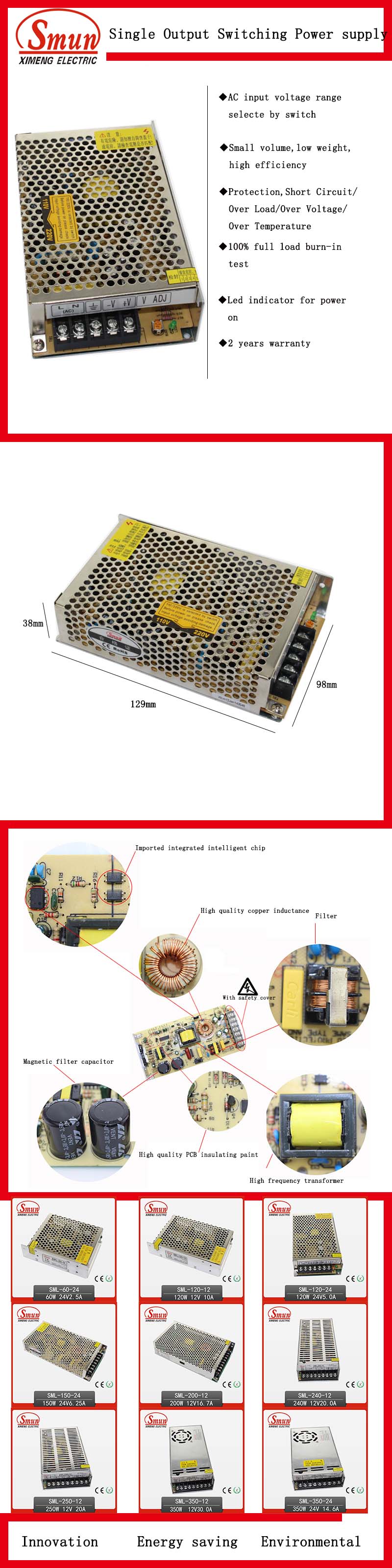 60W 12V/24V Single Output Switching Power Supply Designed for LED Lighting