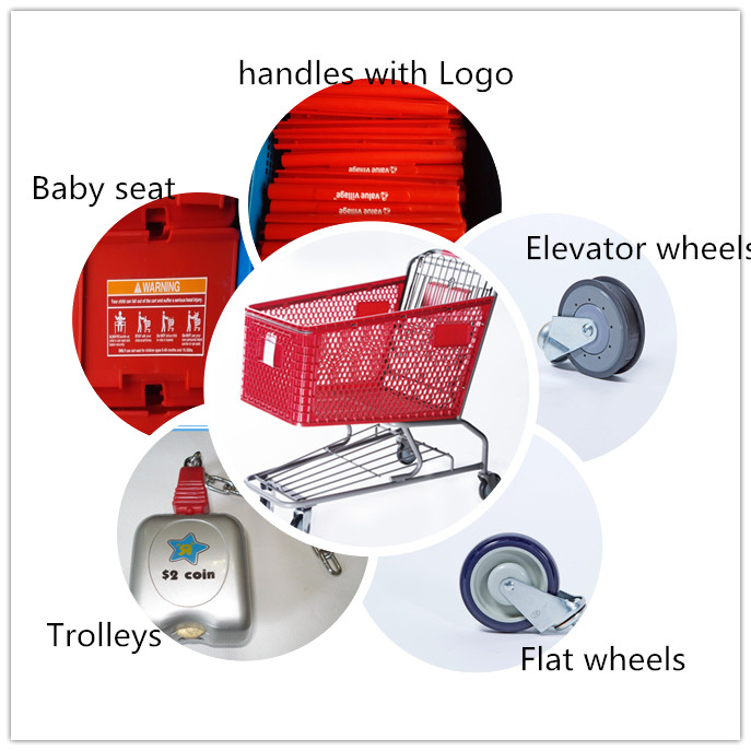 Hot Sale Red Plastic Shopping Trolleys with Metal Frame