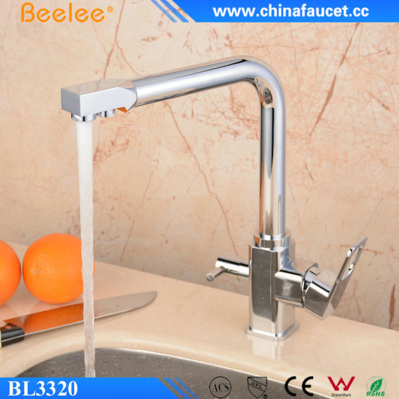 Chrome Plated Brass Kitchen Faucet with Double Handle