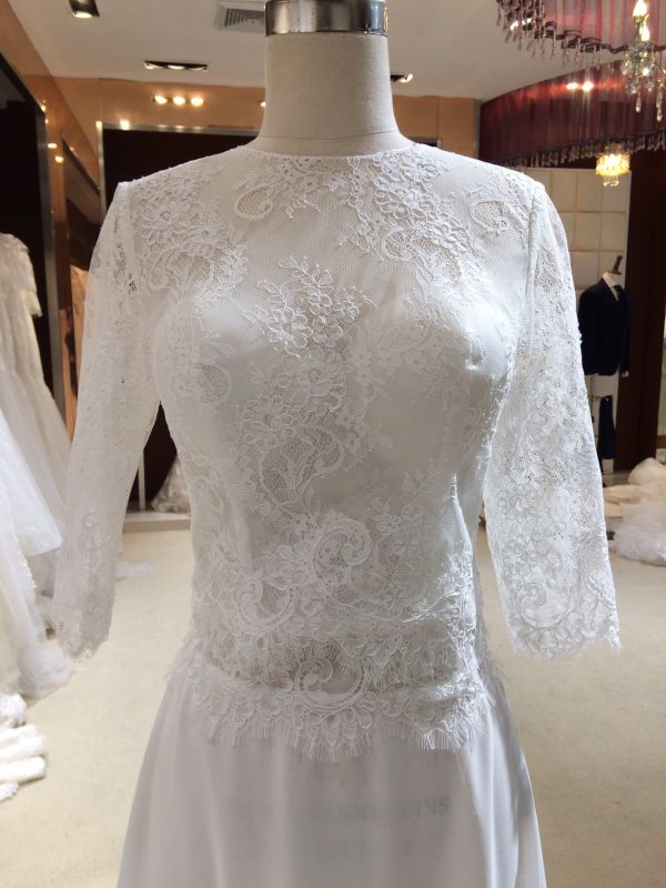 A Line Chiffon Wedding Dresses with Half Sleeves