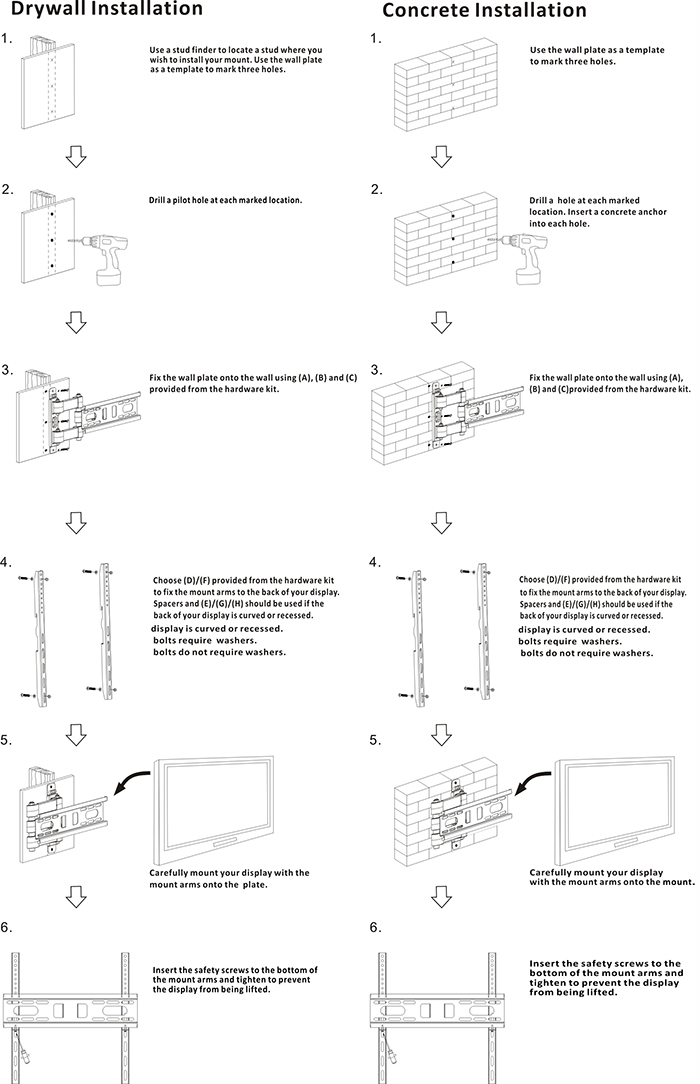 Vesa Patterns up to 400 X 400 TV Full Motion Wall Mount