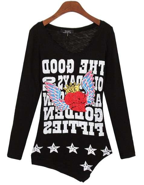 Women's Custom Fashion Screen Printing Wholesale Girl Long Sleeve Tshirt