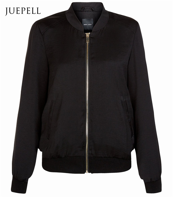 Black Sateen Women Bomber Jacket