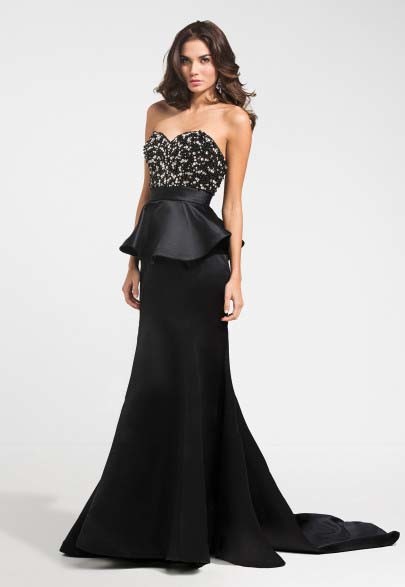 Beaded Bodice Peplum Bodice Evening Dress