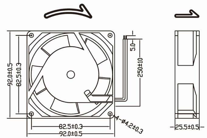 High Air Flow Ball Bearing 92mm 92X92X25mm AC Cooling Fan