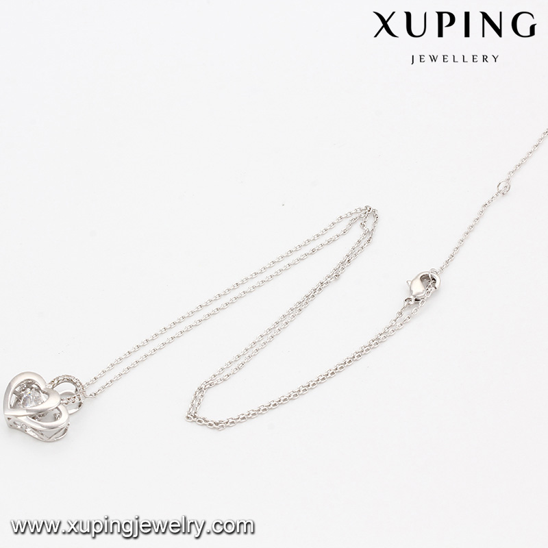 Necklace-00085 Fashion Elegant CZ Diamond Double Heart Rhodium-Plated Imitation Jewelry Pendant Necklace