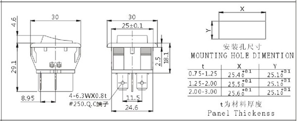 Lighted on off Rocker Switch on-on