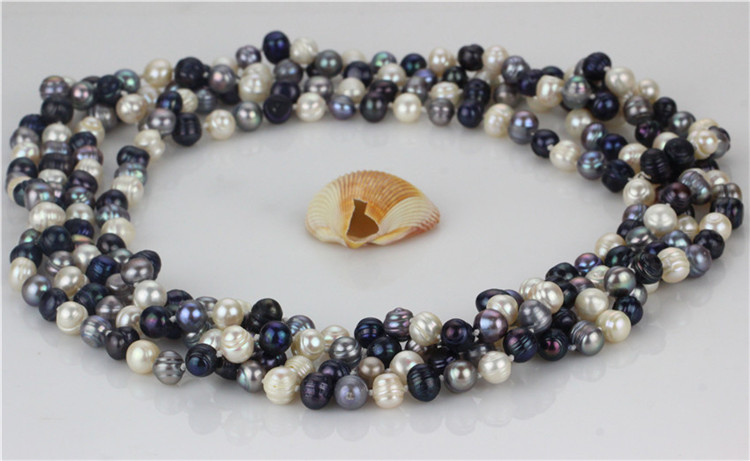 Snh 100inches Long Mixed Color Bead Pearl Necklace Jewelry