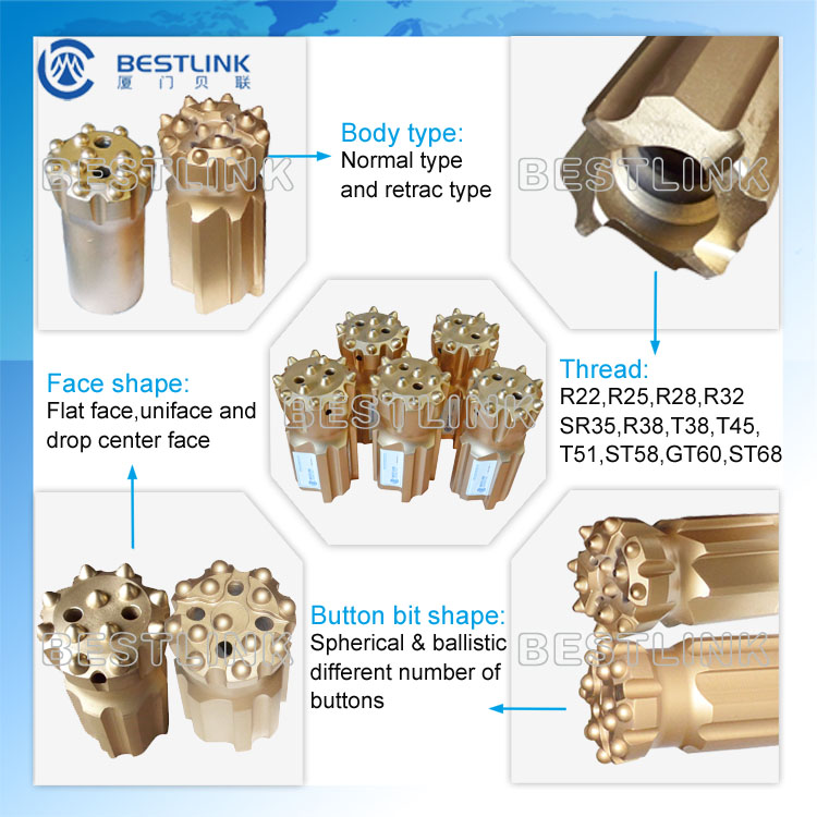 R32, R38, T38, T45, T51 Retrac&Standard Thread Drill Bits