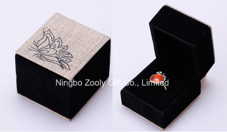 Linen Fabric Jewelry Box Ring / Necklace / Bracelet Packing Box with Printing