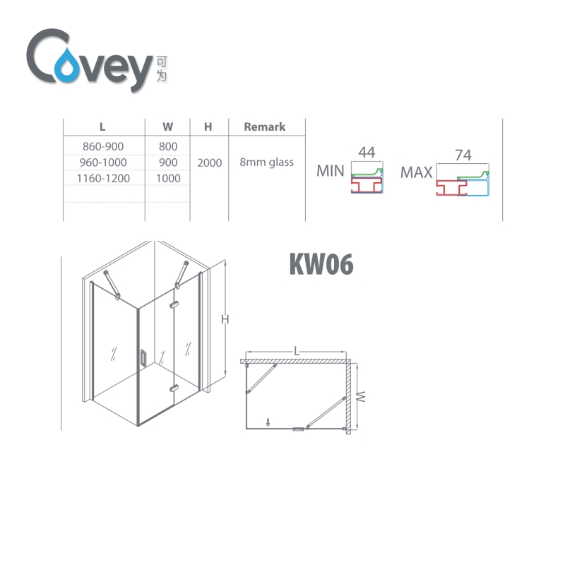 Bathroom Adjustable Shower Cabin with Solid Brass Hinge (AKW06)