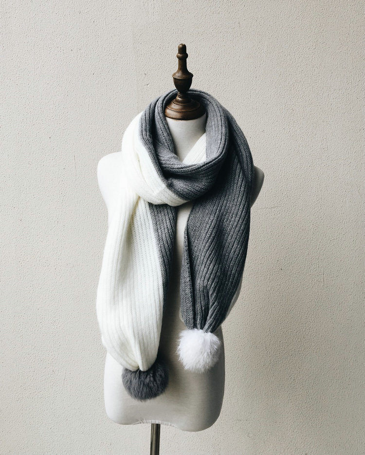 Womens Unisex Winter Warm 2 Tone Knitted Scarf with POM POM (SK161)