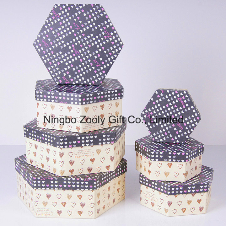 Quality Metallic Purple Color Paper Hexagonal Shaped Cosmetic Gift Packing Box with Window