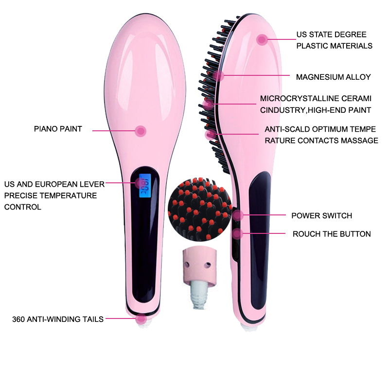 Professional Hot Air Brush Hair Straightener with Digital LCD Display Hair Comb