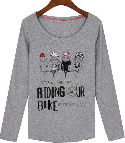 Custon Round Neck Fashion Printed Long Sleeve Girl T Shirt