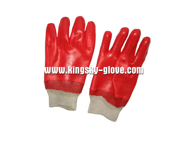 Interlock Liner Knit Wrist Red PVC Work Glove (5118)