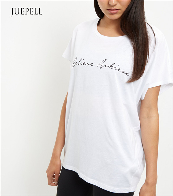 White Print Sport Women T Shirt