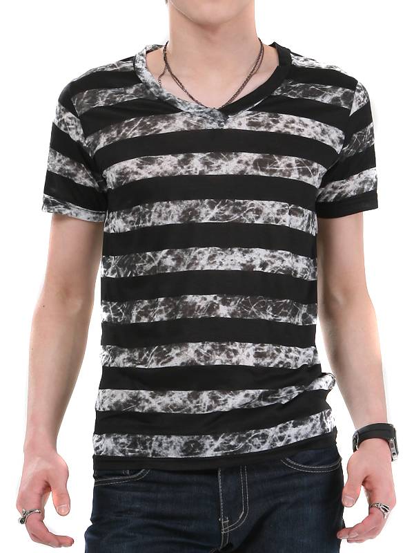 Fashion Dye Stripe V Neck Short Sleeve Summer Wholesale Cotton Men T Shirt