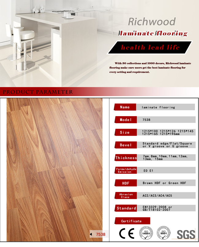 Maple Timber Teak Parquet Walnut U-Grooved Waterproof Laminated Wood Flooring