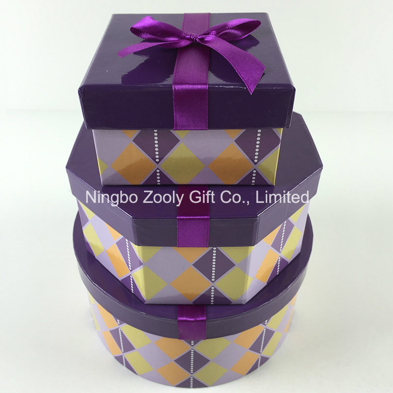 Custom Printing Ribbon Round Heart-Shaped Square Mixed Paper Gift Boxes Set