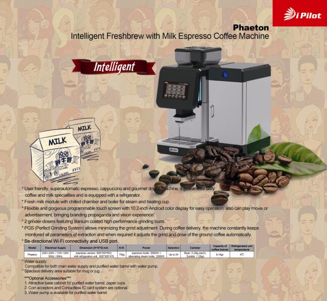 Freshbrew with Milk Bean to Cup Coffee Machine Phaeton