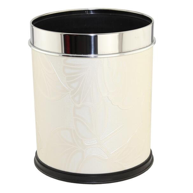 Stainless Steel Top Rim Leatherette Open Top Waste Bin