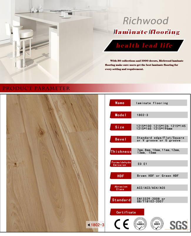 12.3mm E1 HDF AC4 Pearl Oak Wood Wooden Laminate Laminated Flooring