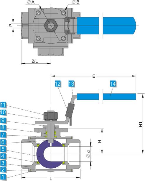 3way Ball Valve with Mounting Pad 1000wog