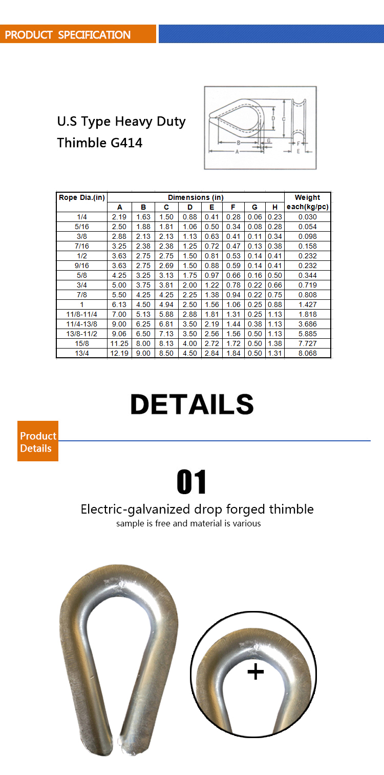 Us Type Heavy Duty Drop Forged G414 Thimble