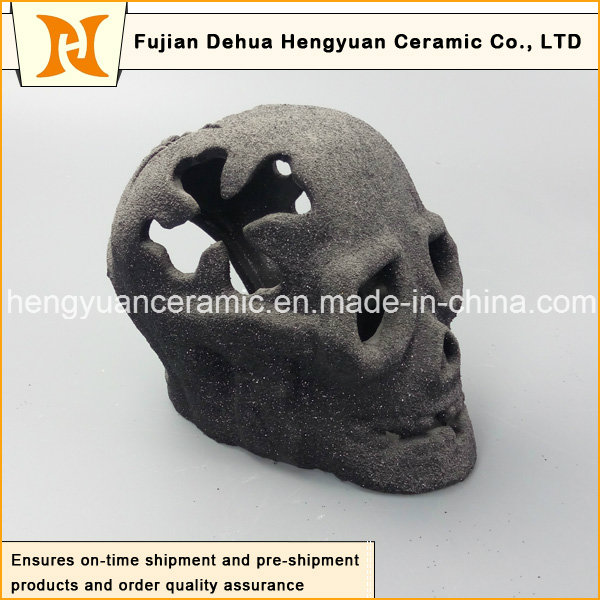 Factory Manufacture Wholesale Decor Art Gift Ceramic Black Halloween Decoration Skull