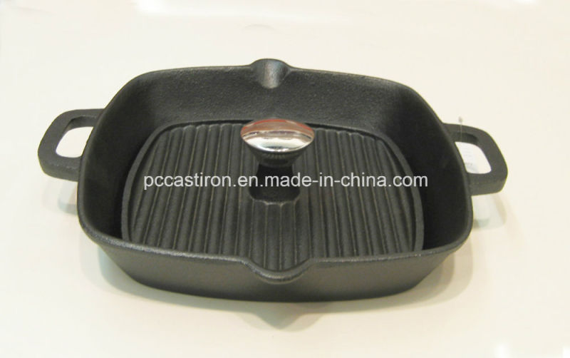 Preseaseond Cast Iron Grill Pan with Cover