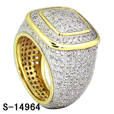 Cool Design 925 Silver CZ Jewelry Two Tone Hip Hop Men Ring. (S-14963)