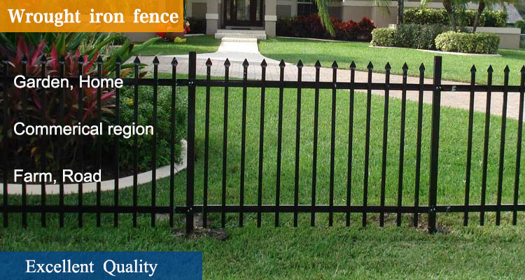 Black Powder Coated Decorative Spearhead Wrought Iron Fence