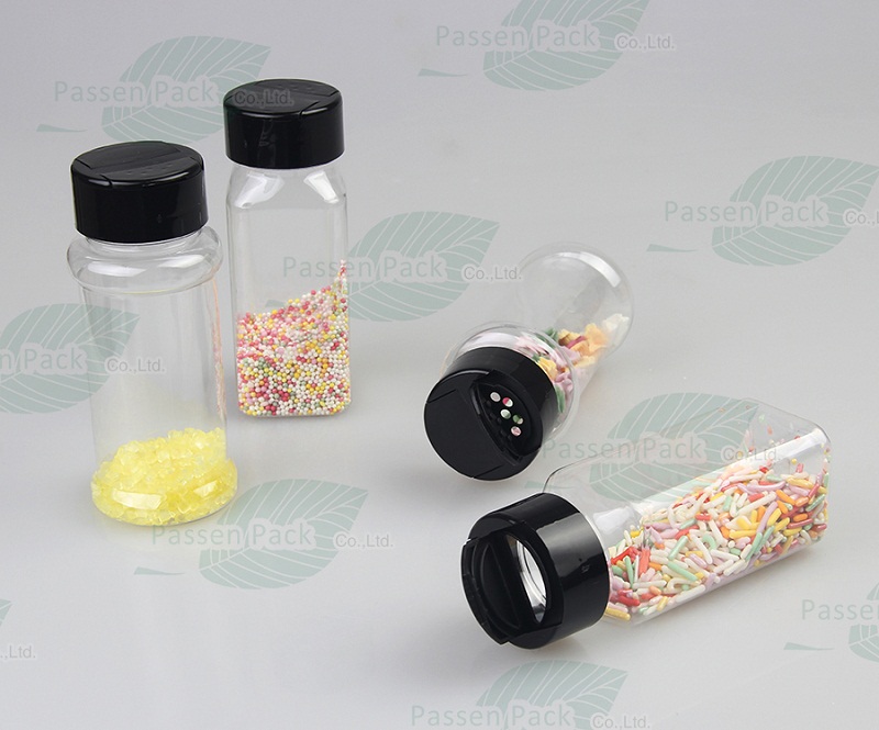 Pet Plastic Salt Shaker Bottle with Flip Top Cap (Square shape)