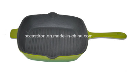 Popular Design Cast Iron Skillet with Green Enamel Coating