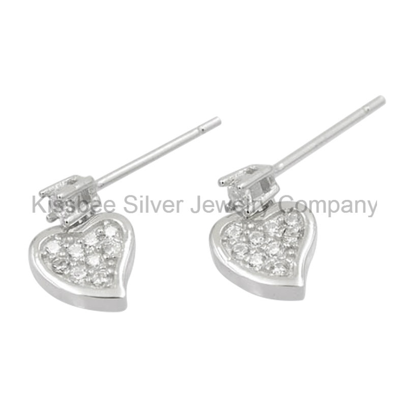 Fashion Hear Earrings 925 Sterling Silver Jewelry CZ Drop Earrings (KE3071)