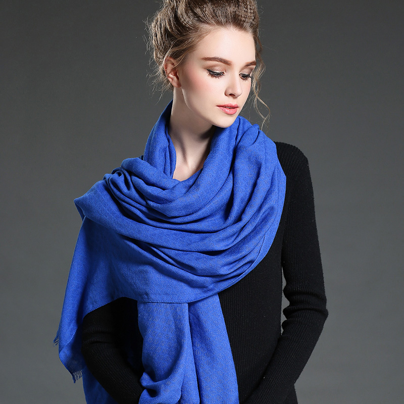 Women in Winter to Keep Warm Plain Blue Polyester Scarf Shawl
