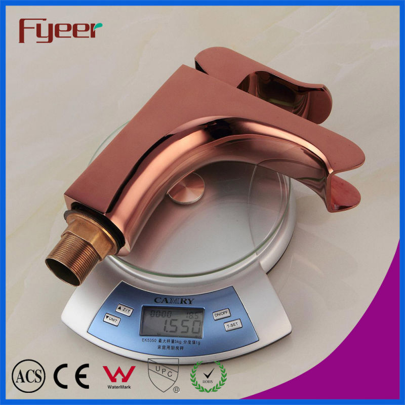 Fyeer Modern Ceramic Core Valve Rose Gold Waterfall Basin Faucet