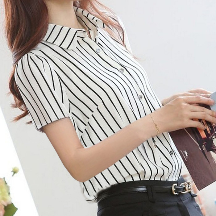 Fashion Women Stripe Shirt White and Black