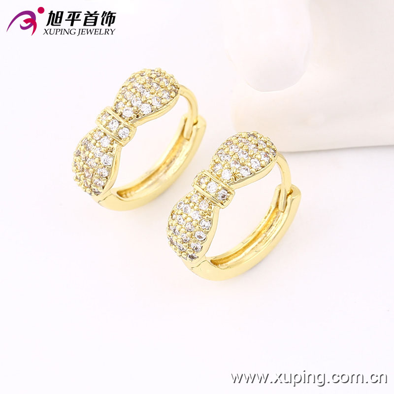 Fashion Newest Products 14k Gold-Plated Charming Crystal Bowknot Hoop Earring for Women- 90166