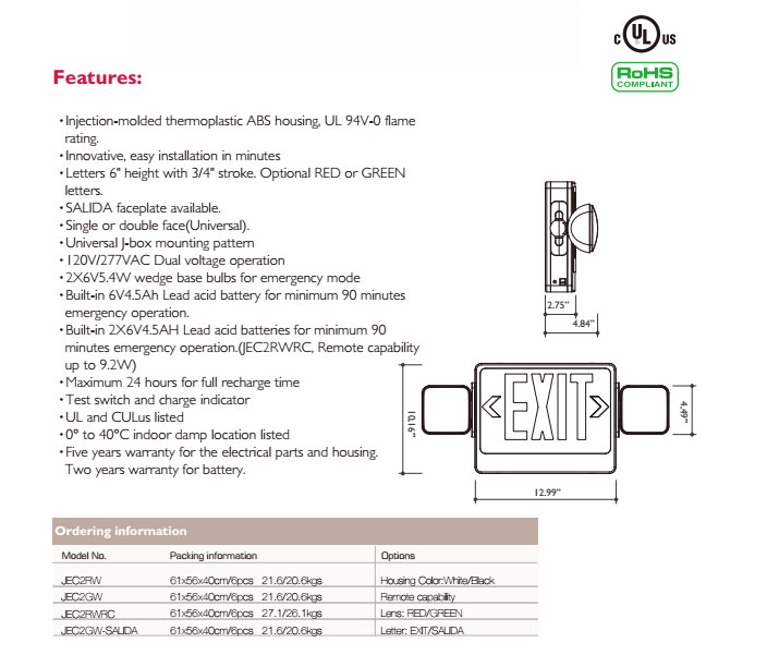 Emergency Light, Combo, Exit Sign, Emergency Lighting Combo